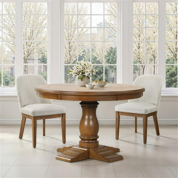 Pemberly Row Contemporary 48" Round Wood Dining Table in Brown