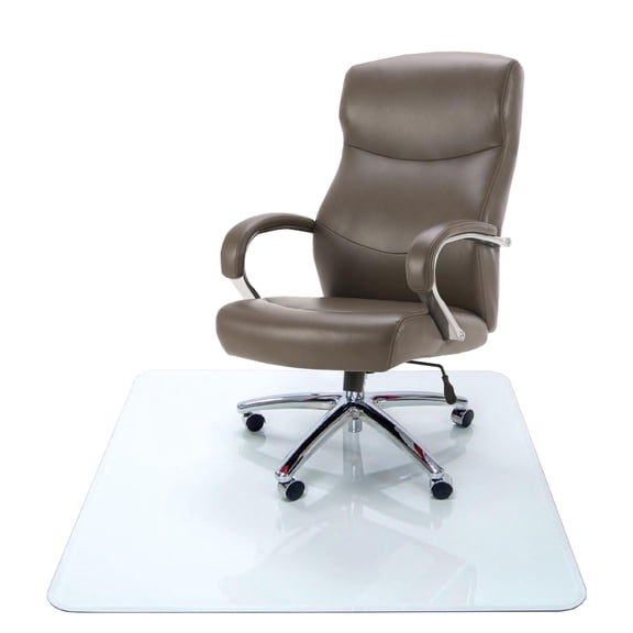 Pemberly Row Contemporary 48" Traditional Glass Chair Mat in Clear