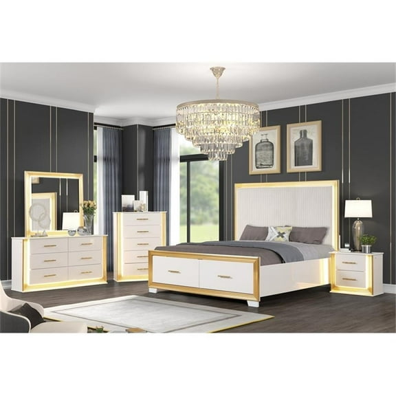 Pemberly Row Contemporary 4PC King Bedroom Set Made with Wood in Gold Finish