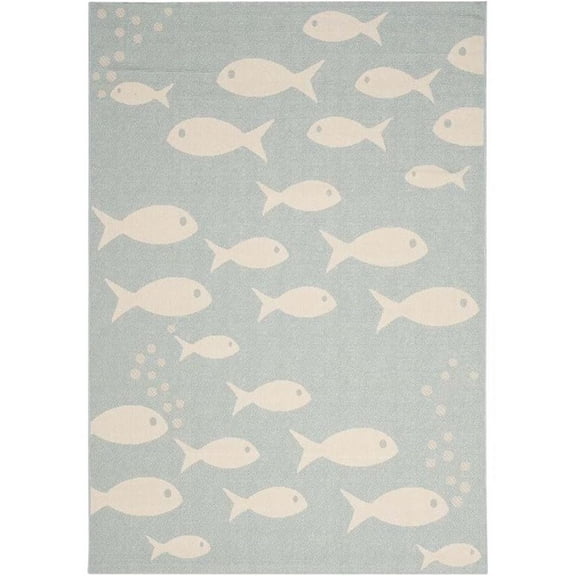 Pemberly Row Contemporary 5'3" x 7'7" Indoor Outdoor Area Rug in Aqua