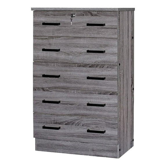 Pemberly Row Contemporary 5-Drawer Engineered Wood Chest with Lock in Gray