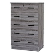 Pemberly Row Contemporary 5-Drawer Engineered Wood Chest with Lock in Gray