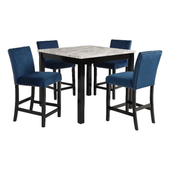 Pemberly Row Contemporary 5-Piece Faux Marble & Wood Counter Set in Blue
