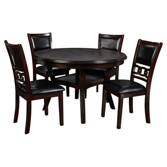 Pemberly Row Contemporary 5-Piece Round Solid Wood Dining Set in Ebony