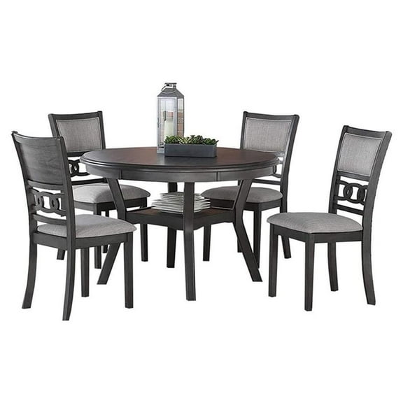 Pemberly Row Contemporary 5-Piece Round Solid Wood Dining Set in Gray