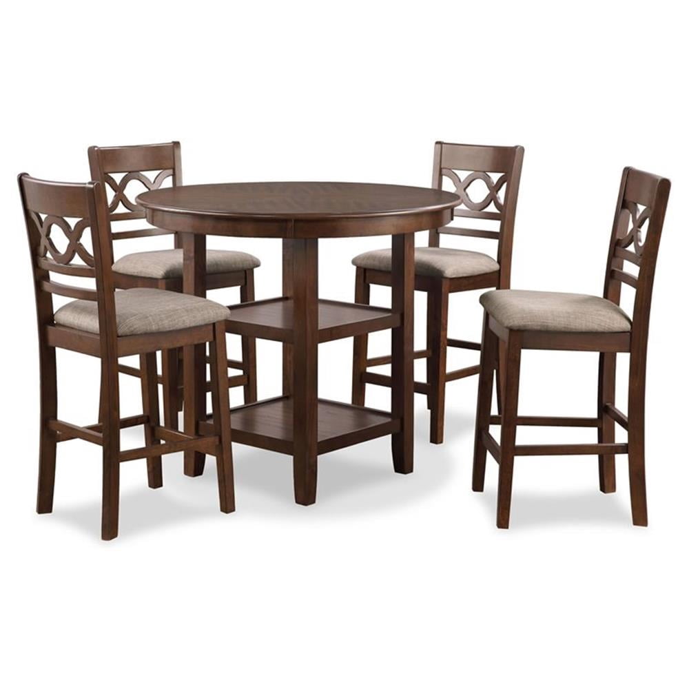 Pemberley Row Solid Wood Brown Counter Dining Set Round 42" Unassembled ...