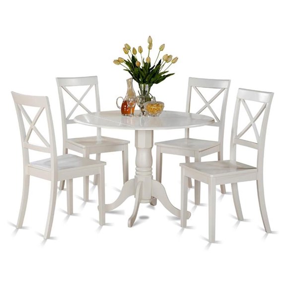 Pemberly Row Contemporary 5-Piece Wood Kitchen Set in Linen White