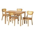 thumbnail image 1 of Pemberly Row Contemporary 5-Piece Wood & Rattan Dining Set in Oak Brown, 1 of 10