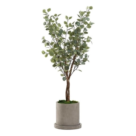 Pemberly Row Contemporary 5' Silver Dollar Eucalyptus Tree in Grey Marta Planter