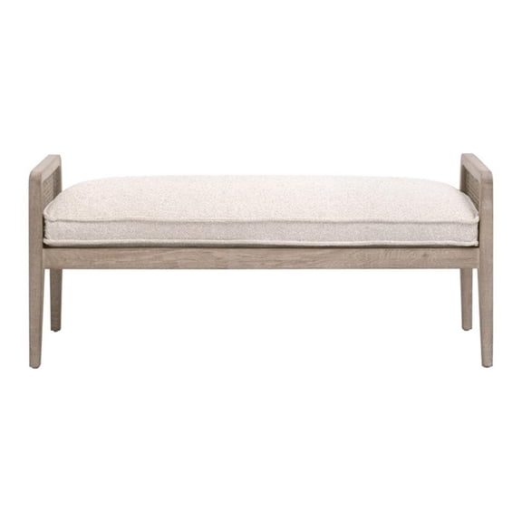 Pemberly Row Contemporary 52" Cane Inlay Oak Bench in Beige Linen