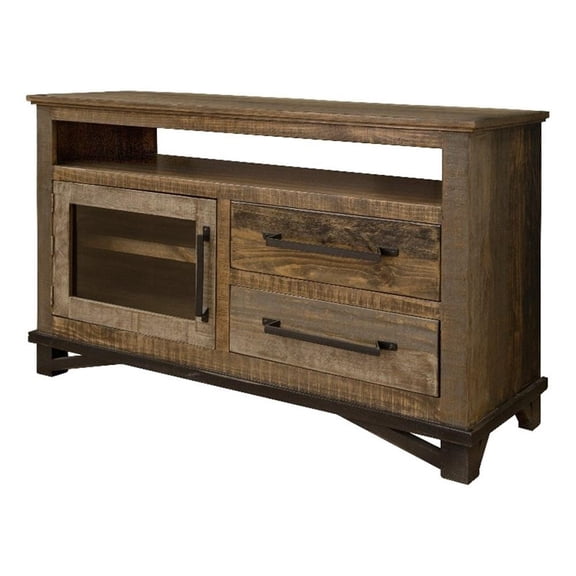 Pemberly Row Contemporary 52" Loft Solid Wood TV Stand in Brown