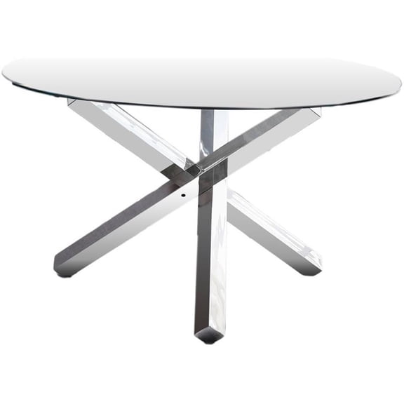 Pemberly Row Contemporary 54" Round Glass Dining Table in Silver