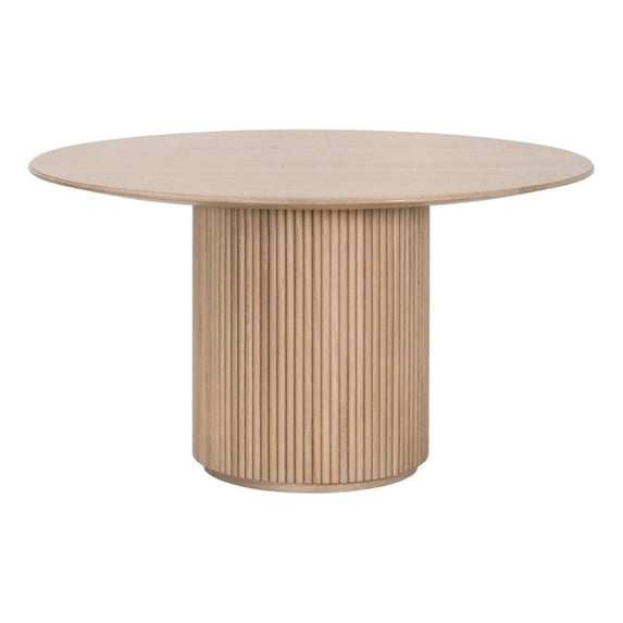 Pemberly Row Contemporary 54" Round Pedestal Dining Table in Natural Oak