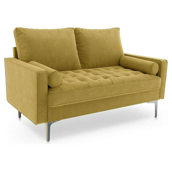 Pemberly Row Contemporary 58" Upholstered Velvet Loveseat in Gold