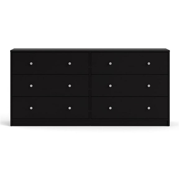 Pemberly Row Contemporary 6 Drawer Double Dresser in Black, 12.46" L x 56.34" W x 26.89" H