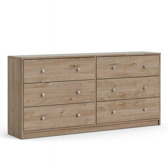 Pemberly Row Contemporary 6 Drawer Double Dresser in Jackson Hickory