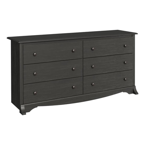Pemberly Row Contemporary 6 Drawer Double Dresser in Washed Black
