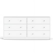 Pemberly Row Contemporary 6 Drawer Double Dresser in White, 12.46" L x 56.34" W x 26.89" H