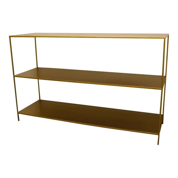 Pemberly Row Contemporary 60" 3-Tier Iron Console Table in Antique Brass