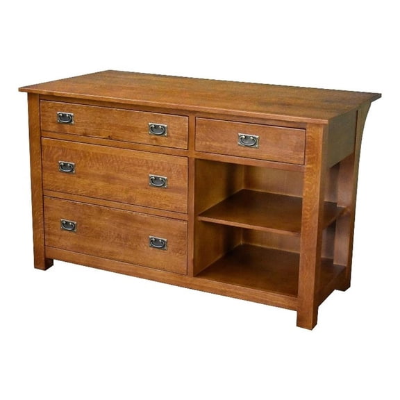 Pemberly Row Contemporary 60" Mission 4 Drawer Oak Kitchen Island Cherry