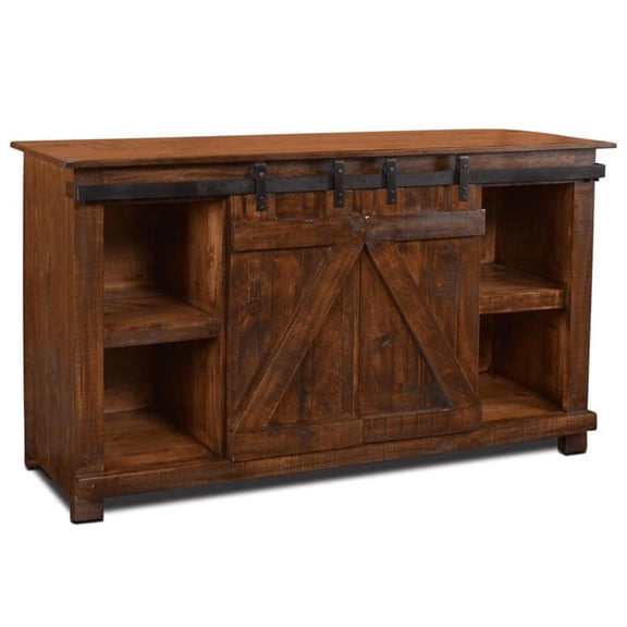 Pemberly Row Contemporary 60" Sliding Barn Door TV Stand in Dark Brown