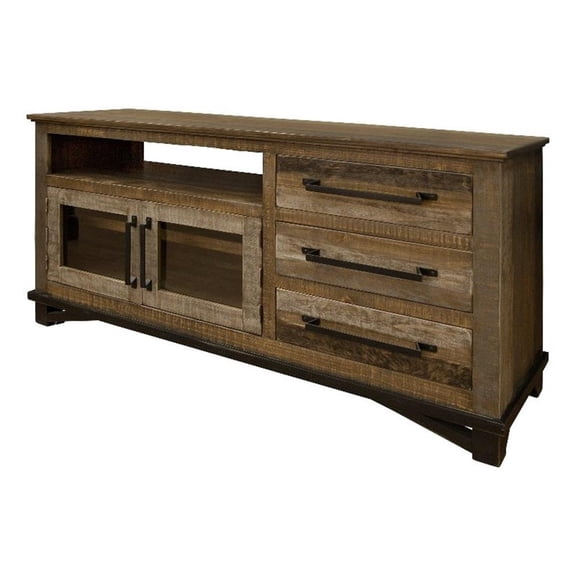 Pemberly Row Contemporary 62" Loft Solid Wood TV Stand in Brown