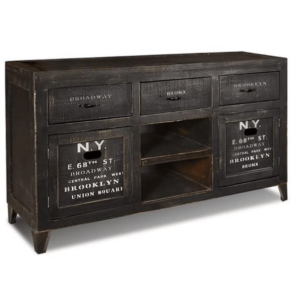 Pemberly Row Contemporary 64" Console Cabinet in Black Finish