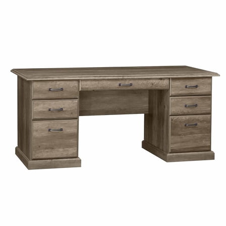 Pemberly Row Contemporary 65" Executive Desks in Rustic Oak Finish