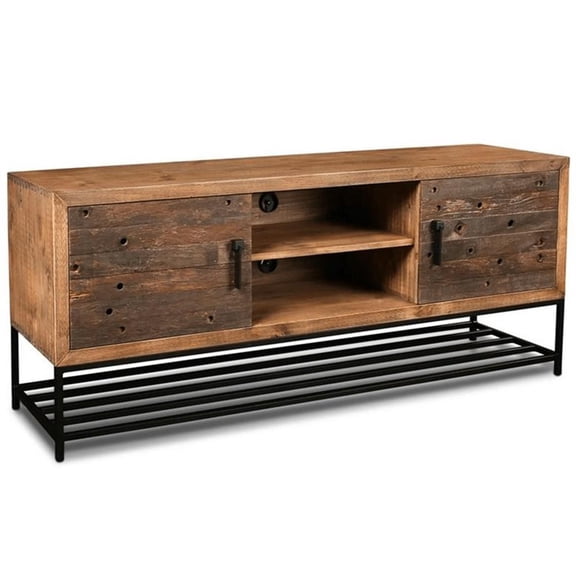 Pemberly Row Contemporary 65" Mortise and Tenon TV Stand in Brown