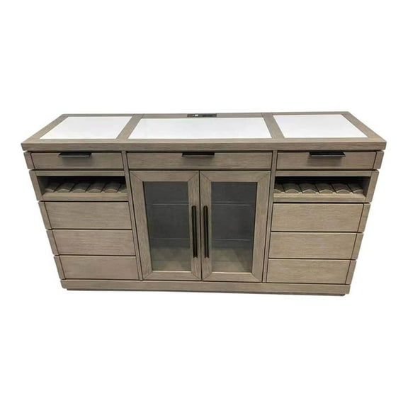 Pemberly Row Contemporary 66"W Wood Dining Buffet Server in Gray Finish