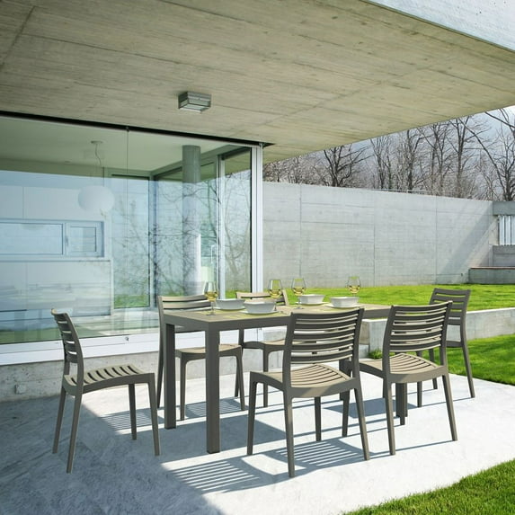 Pemberly Row Contemporary 7 Piece Patio Dining Set in Taupe