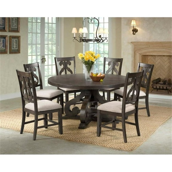 Pemberly Row Contemporary 7 Piece Round Dining Set in Walnut