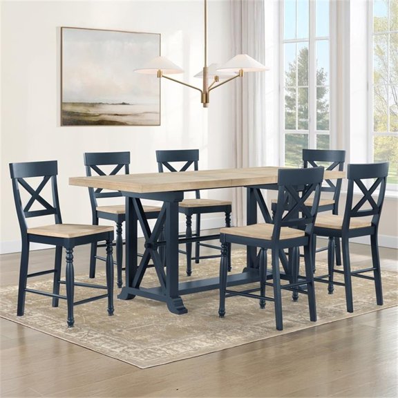 Pemberly Row Contemporary 7-piece Counter Dining Set in Blue