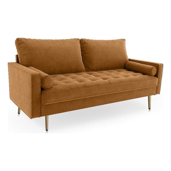 Pemberly Row Contemporary 70" Upholstered Velvet Sofa in Brown