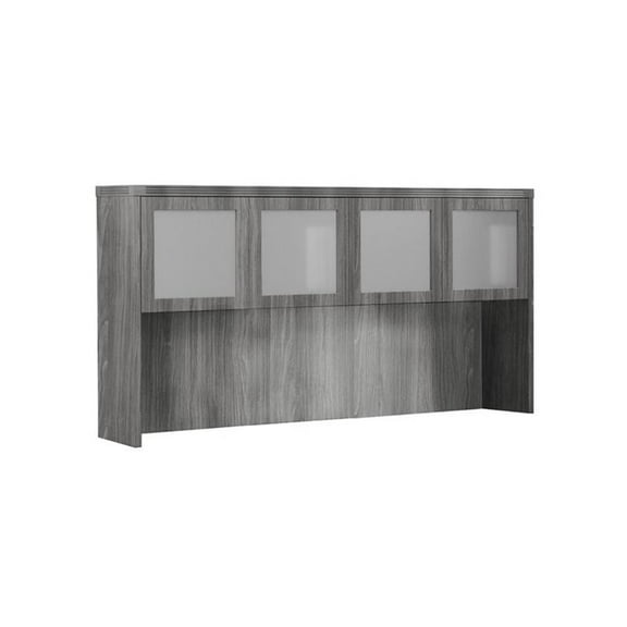 Pemberly Row Contemporary 72" Hutch with Glass Doors in Gray Steel
