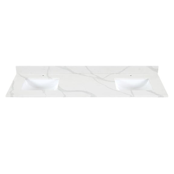 Pemberly Row Contemporary 72" Quartz Stone Vanity Top in Calacatta White