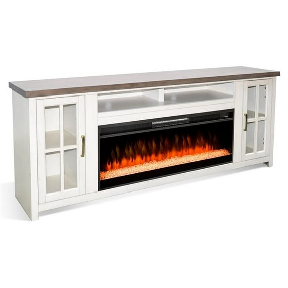 Pemberly Row Contemporary 76" Media Console with Electric Fireplace