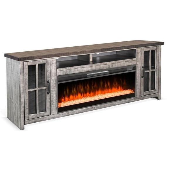 Pemberly Row Contemporary 76" Media Console with Electric Fireplace