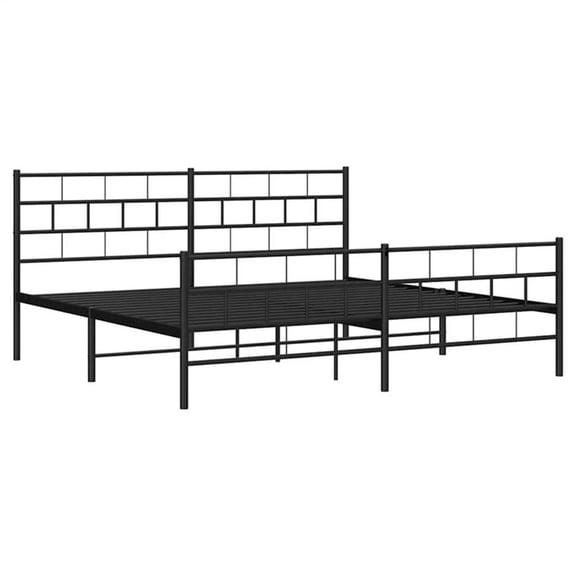 Pemberly Row Contemporary 76 x 80 Powder-Coated Metal Bed Frame in Black