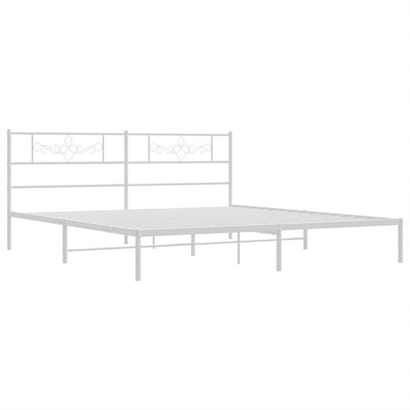 Pemberly Row Contemporary 76 x 80 Powder-Coated Stee Bed Frame in White