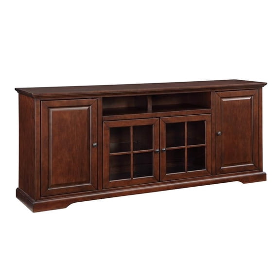 Pemberly Row Contemporary 78" Traditional TV Stand in Dark Cherry Wood