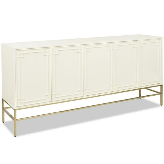 Pemberly Row Contemporary 79" Sideboard Storage Buffet in White Lacquer