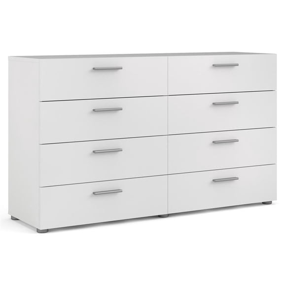 Pemberly Row Contemporary 8 Drawer Double Dresser in White