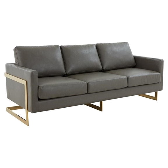 Pemberly Row Contemporary 83" Upholstered Leather Sofa in Gray