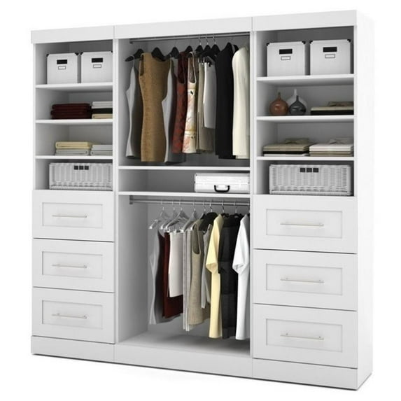 Pemberly Row Contemporary 86" 3 Piece 6-Drawer Storage Unit in White