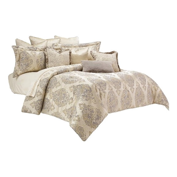Pemberly Row Contemporary 9-Piece Queen Comforter Set - Champagne