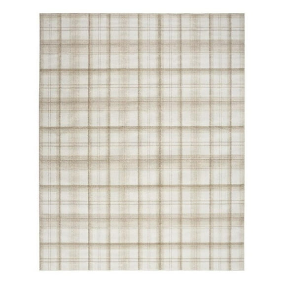 Pemberly Row Contemporary 9'x12' Ivory Beige Fabric Area Rug