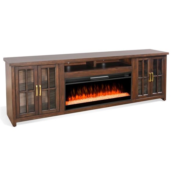 Pemberly Row Contemporary 98" Media Console with Electric Fireplace