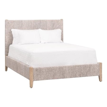 Pemberly Row Contemporary Abaca Rope Cal King Bed in Off White/Gray
