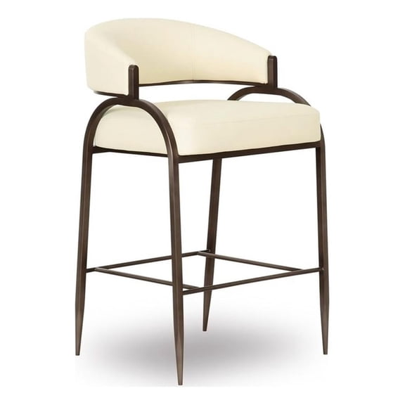 Pemberly Row Contemporary Accent Cream Vegan Leather Counter Stool